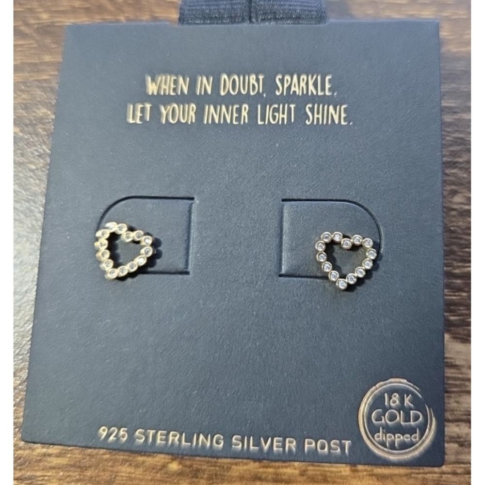 18K Gold Dippped Heart Stud Earrings 925 Sterling Silver Post Jewelry Gift
